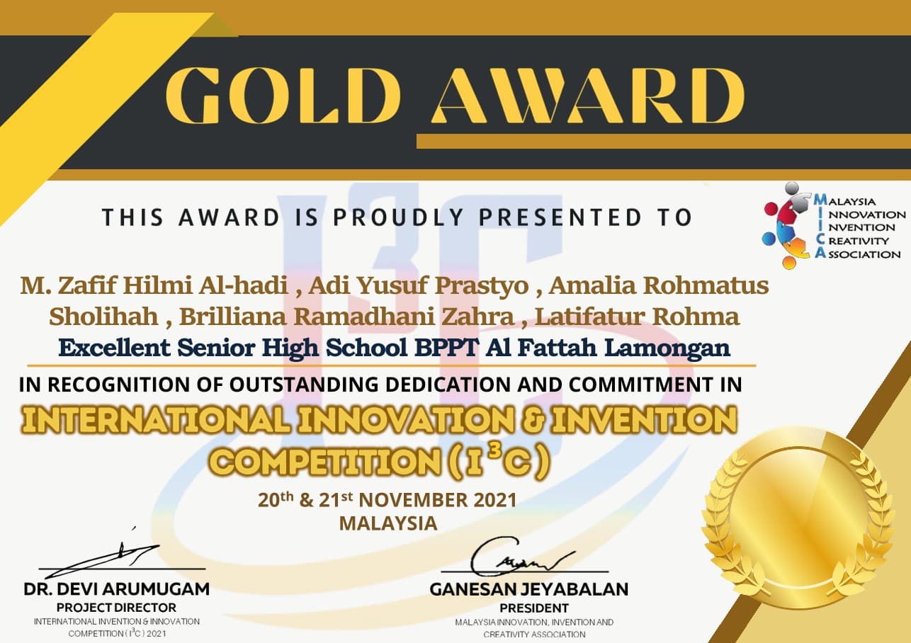 Gold Award - International Innovation & Invention Competition (I³C) 2021 thumbnail